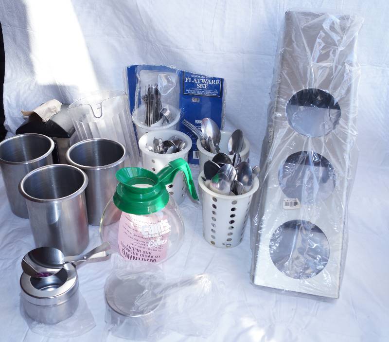 lot 4120 image: Lot of Restaurant Accessories- Silverware Caddies, Coffee Pot, and MORE See Pictures