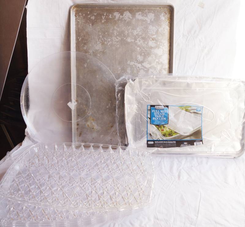 lot 4124 image: Assortment of Platters, Sheets, and Pan Lids- Great Bundle