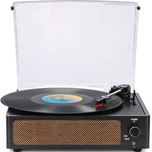 lot 52075 image: WOCKODER Vinyl Record Players Vintage Turntable for Vinyl Records with Speakers Belt-Driven Turntables Support 3-Speed, Bluetooth Wireless Playback, Headphone, AUX-in, RCA Line LP Vinyl Players Black-Retail-$39.99