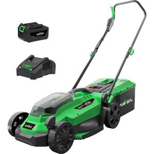 lot 55076 image: SOYUS Electric Lawn Mower Cordless, 13 Inch 20V Lawn Mowers with Brushless Motor, 5-Position Height Adjustment, 4.0Ah Battery & Charger Included-Retail-$199.99