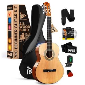 lot 55090 image: Pyle Beginner Acoustic Guitar Kit, 14 Junior Size All Wood Instrument for Kids, Adults, 30 Natural Gloss-Retail-$64.99