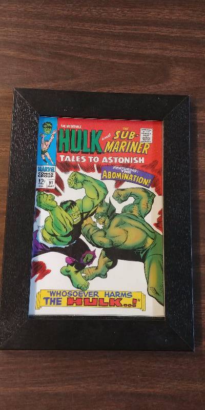 lot 240 image: Framed Limited Edition Hulk vs. Abomination Silver Age Comic Art