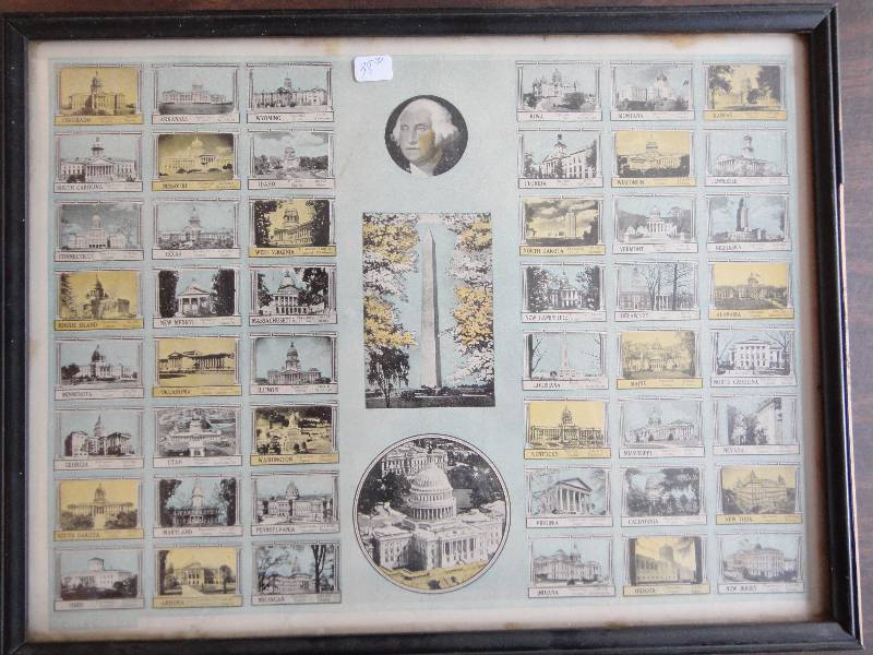 lot 164 image: Antique State Capital Framed Poster Pre- Alaska and Hawaii