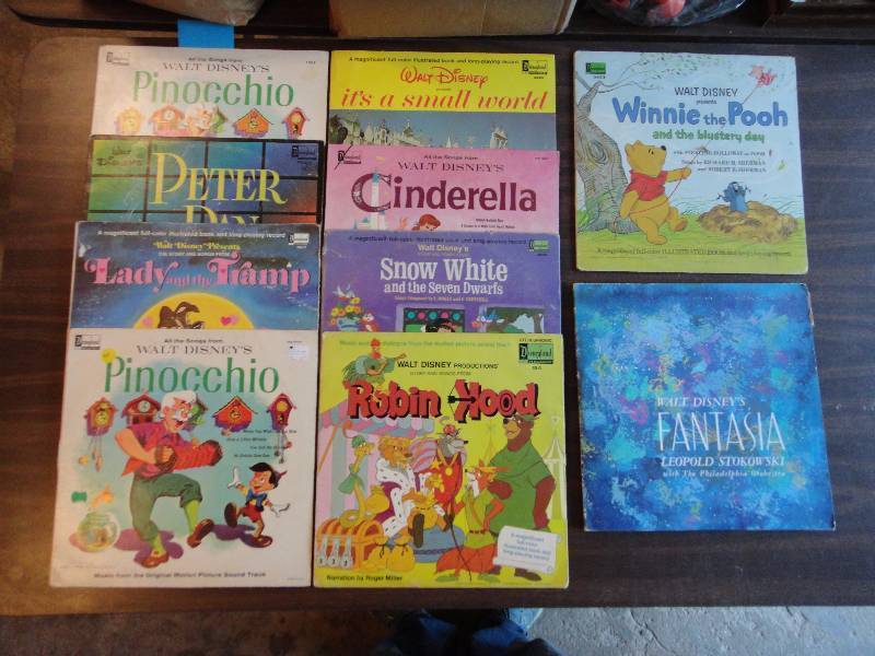 lot 1874 image: Vintage Record Album Lot - Classic Disney Albums, Peter Pan, Cinderella, Snow White, MORE