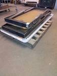 pallet of 3 folding tables and poles