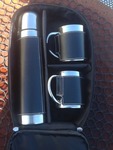 Very nice hot beverage kit leather bound stainless steel with case one thermos and two cup