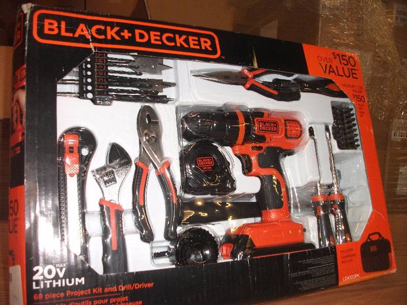 Black Decker v Max Li Ion Drill Driver And 68 Pc Project Kit Ldx1pk New