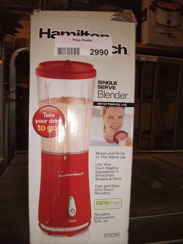 lot 2990 image: Hamilton Beach Personal Single Serve Blender with Travel Lid, Red