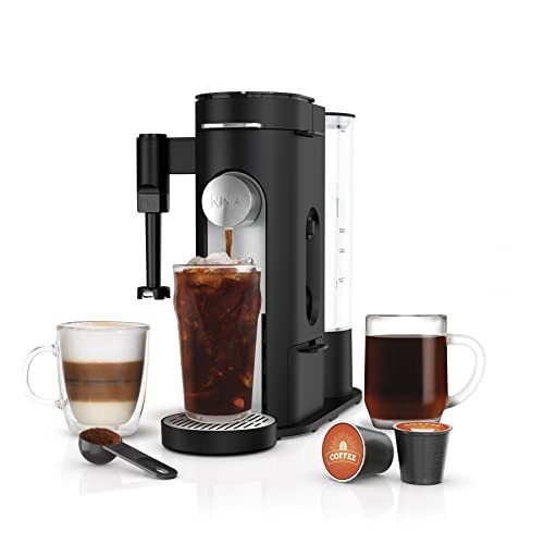 lot 44151 image: Ninja PB051 Pod & Grounds Specialty Single-Serve Coffee Maker, K-Cup Pod Compatible, Brews Grounds, Compact Design, Built-In Milk Frother, 56-oz. Reservoir, 6-oz. Cup to 24-oz. Mug Sizes, Black - Retail -$99.95