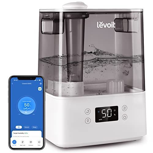lot 44209 image: LEVOIT Smart Humidifiers for Bedroom Large Room Home,(6L) Cool Mist Top Fill Essential Oil Diffuser for Baby & Plants,Smart App & Voice Control, Rapid Humidification & Auto Mode-Quiet Sleep Mode, Gray - Retail - $79.99