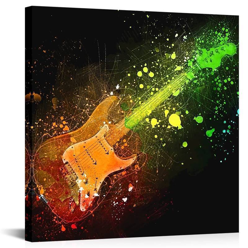 lot 46577 image: Music Canvas Wall Art Vintage Colorful Guitar Instrument Painting Picture for Music Studio Bar Wall Decoration Stretched and Framed 24x24