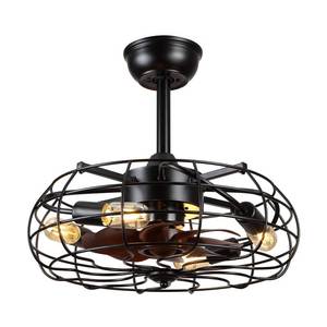 lot 46796 image: Asyko Caged Ceiling Fans with Lights - Black Outdoor Ceiling Fan with Remote and Reversible Fan Blades, Bladeless Low Profile Fan Light Fixtures for Indoor, Patios, Farmhouse(E26 Bulbs Not Included) - Retail - $109.99