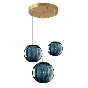 lot 46823 image: KCO Lighting Mid Century Modern 3-Lights Globe Pendant Light Fixture Brass Gold Cluster Pendant Light Kitchen Island Multi Light Pendant Lighting Ceiling Hanging Blue Glass Hanging Light