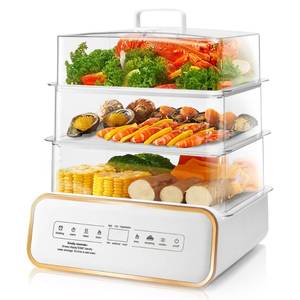 lot 46824 image: SUSTEAS Food Steamer for Cooking - 17QT Vegetable Steamer with 24H Booking & 60Min Timer, Electric Steamer with Digital Display and 3 Tier Stackable Trays, Auto Shut-Off & Boil Dry Protection - Retail - $64.99