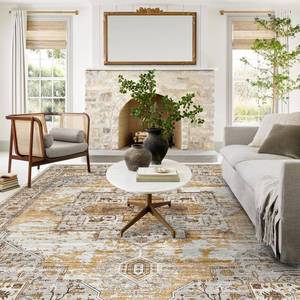 lot 46825 image: RUUGME Washable 8x10 Area Rugs - Large Rugs for Living Room Stain Resistant Carpet Vintage Rugs for Bedroom with Non Slip Backing Home Decor Floor Decoration Mat (8x10 Yellow) - Retail - $199.99