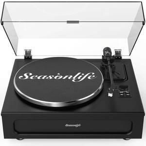 lot 46827 image: Record Player High Fidelity Turntable for Vinyl Records Built-in 4 Stereo Speakers All-in-One Vinyl Player Belt Drive Turn Table with MM Cartridge ATN-3600L Stylus 33 45 Speed Bluetooth Classic Black - Retail - $249.99