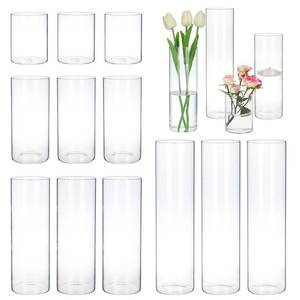 lot 46835 image: CEWOR 12pcs Glass Cylinder Vase 4, 6.8, 9, 12 Inch Glass Candle Holder Clear Vases for Centerpieces Tall Flower Vase for Wedding Home Decor Party 4 Different Sizes