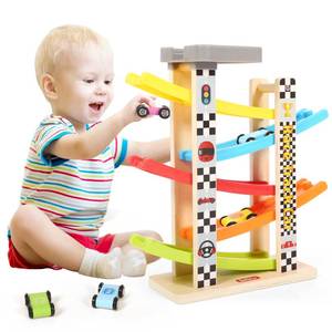 lot 46836 image: Belleur Montessori Toy for 1-3 Years Old Boys and Girls, Kid Wooden Race Track Car, Toddler Ramp Racer Set with 5 Mini Cars & 5 Ramps, Perfect for Babies Birthday Gifts, Visit Gifts