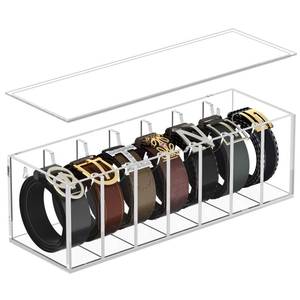 lot 46839 image: FEMELI Belt Organizer, Acrylic Belt Storage for Closet with Dust Cover, Clear Belt Container Display Holder for Drawer, Clear Belt Tie Case Hanger with 7 Compartments for Women Men Home