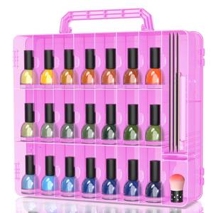 lot 46841 image: Beloving Nail Polish Organizer Case for 48 Bottles Nail Polish Holder with Adjustable Divider, Gel Nail Polish Storage Double Side Nail Polish Organizer Case for Storage Display, Pink