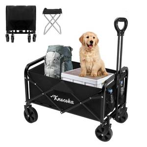 lot 46846 image: Knocoka Collapsible Folding Utility Wagon, Portable Heavy Duty Folding Wagon with 2 Drink Holders, Outdoor Collapsible Wagon for Sports, Shopping, Camping(1 Year Warranty) - Retail - $55.99
