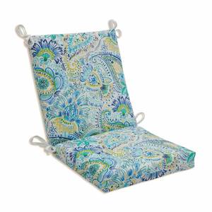 lot 46855 image: Pillow Perfect Paisley IndoorOutdoor Solid Back 1 Piece Square Corner Chair Cushion with Ties, Deep Seat, Weather, and Fade Resistant, 36.5 x 18, BlueYellow Gilford,