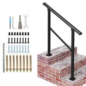 lot 46868 image: Signstek Handrails for Outdoor Steps, 3 Step HandRail Fit 2 or 3 Steps Outdoor Stair Railing, Metal Porch Railing, Deck Handrail, Black Wrought Iron Hand Rails kit for Concrete, Porch Steps, Upgrade - Retail - $59.99