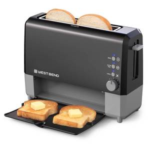 lot 46871 image: West Bend 77224 Toaster 2 Slice QuikServe Wide Slot Slide Through with Bagel and Gluten-Free Settings and Cool Touch Exterior Includes Removable Serving Tray, Black