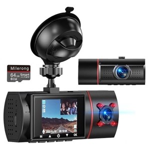 lot 41719 image: Dual Dash Cam Front and Inside with 64GB Card,Milerong X25 1080P Dash Camera for Cars with Infrared Night Vision,Loop Recording,G-Sensor,24H Park Monitor,Inside Car Camera for UberLyftTaxi Driver
