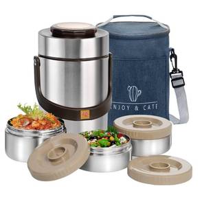 lot 41729 image: Pawovdeq 67 oz Adults Stainless Steel Vacuum Insulated Wide Mouth Soup Food Thermos Hot Food Jar with Keep Thermal Portable 3 Tier Stackable Bento Hot Food Containers Lunch Boxes (67 oz Silver)