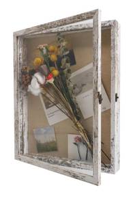 lot 41738 image: GraduatePro Shadow Box Frame 13X16 Display Case with Linen Back, Real Glass Window Door with Hinge, Picture Frame Wedding Bouquet Memorabilia Medals Photos Memory Box for Keepsakes Rustic White