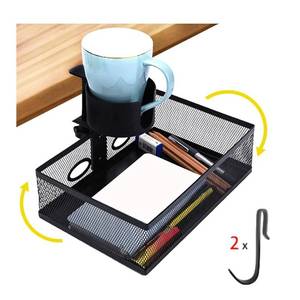 lot 41744 image: WOAIWOJIA Under Desk Organizer,Cup Holder,Table Management Tray, Swivel Pencil Drawer, Office No Drill Steel Organizers,360 Spin Hidden Storage Box,Easy Install,Strong and Durable (Black)