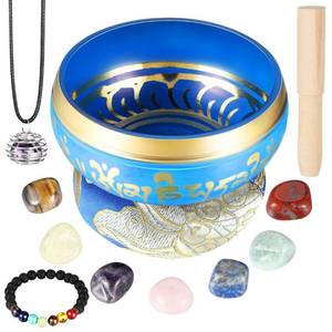 lot 41749 image: BBTO Tibetan Singing Bowls Set for Healing 3.4 Inch Meditation Sound Bowl with 7 Pcs Chakra Crystal Stones Mallet Cushion Chakra Bracelet Pendant for Yoga Mindfulness Spiritual Healing