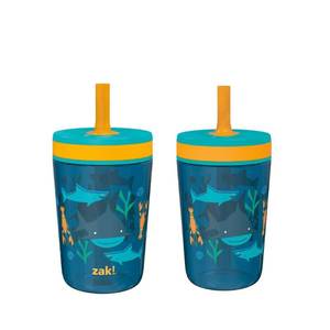 lot 41751 image: Zak Designs Kelso 15 oz Tumbler Set, (Underwater) Non-BPA Leak-Proof Screw-On Lid with Straw Made of Durable Plastic and Silicone, Perfect Baby Cup Bundle for Kids (2pc Set)