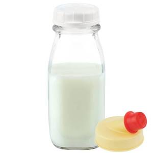 lot 41755 image: kitchentoolz 12 Oz Square Glass Milk Bottle with Lids- Perfect Milk Container for Refrigerator - 12 Ounce Glass Milk Bottle with Tamper Proof Lid and Pour Spout - Pack of 1