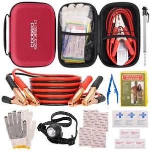 lot 41763 image: Roadside Assistance Emergency Kit Multipurpose Bag Car Premium with Battery Jumper Cable Kit for Car, Vehicle, Truck or SUV for Men or Women, Red