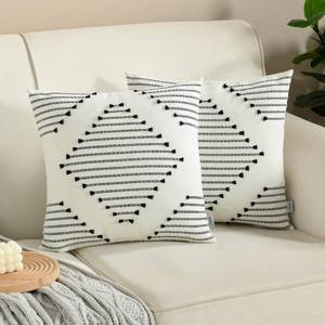 lot 41775 image: Boho Throw Pillow Covers 18x18 Inch Farmhouse Decorative Accent Woven Pillow Covers for Couch Bed Sofa Black and White Pillow case Home Decor, Black and Cream White