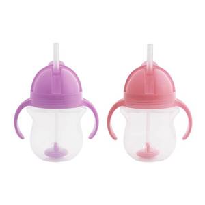 lot 41780 image: Munchkin� Any Angle�� Weighted Straw Trainer Cup with Click Lock Lid, 7 Ounce, 2 Pack, PinkPurple