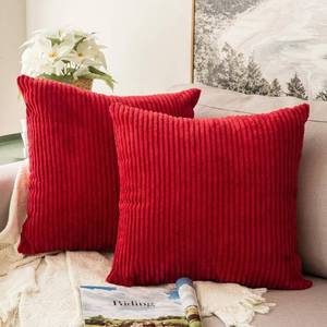 lot 41783 image: MIULEE Pack of 2 Corduroy Soft Soild Decorative Square Throw Pillow Covers Set Cushion Cases Pillowcases for Sofa Bedroom Car 18 x 18 Inch 45 x 45 Cm Red