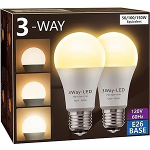 lot 41789 image: Briignite LED Light Bulbs, 3 Way LED Light Bulbs 50 100 150W Equivalent, 3 Way Light Bulbs, Three Way A19 Light Bulbs E26 Medium Base, Warm White 3000K, 600lm-1200lm-1600lm, 2Pack