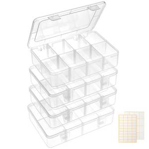 lot 41793 image: QUEFE 4 Pack 8 Grids Bead Organizers and Storage, Plastic Organizer Box with Removable Dividers Tackle Box Organizer for Candies Snacks Electronics Jewelry Small Parts