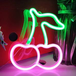 lot 41798 image: JYWJ Cherry Neon Sign,USB or 3-AA Battery Powered Neon Light,LED Table Decoration,Bedroom Wall Decoration,Birthday Gift,Wedding Supplies Business Gift(GreenPink)