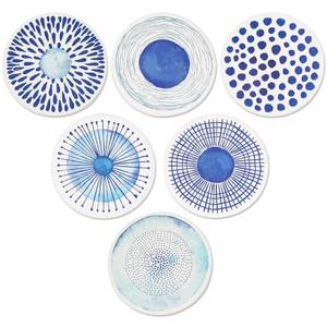 lot 41799 image: AD Set of 6 Coasters for Drinks Absorbing Round Ceramic Stone Coaster with Cork Base,Tabletop Protection Mat for Mugs and Cups,Office,Kitchen (Blue Watercolor Series)