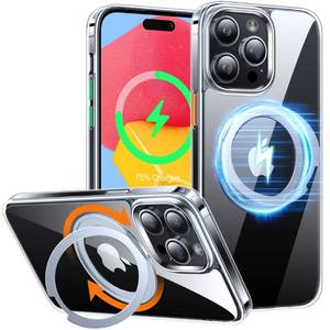 lot 41804 image: TORRAS 360° Rotatable Ring for iPhone 14 Pro Max Case Compatible with Magsafe with Stand, Magnetic Ring Mil- Grade Shockproof Translucent Back Slim for 14 ProMax Phone Case Ostand R, Clear