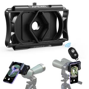 lot 41822 image: APEXEL 360° Telescope Phone Adapter, Upgraded Binocular Photo Adapter for Android & iPhone, Smartphone Mount for Telescope, Monocular, Microscope, Spotting Scope. (Including Bluetooth Shutter Remote)