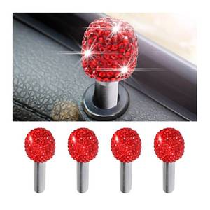 lot 41825 image: BELOMI 4PCS Bling Car Inner Door Lock Covers, Crystal Rhinestones Auto Pull Rod Bolt Decoration Stickers, Sparkly Door Bolt Cap Universal for Vehicles - Red