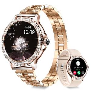 lot 41833 image: Smart Watches for Women (AnswerMake Call) with Diamonds, 1.3 HD Touch Screen Bluetooth Smartwatch for Android iOS Phones, Fitness Activity Trackers with Heart RateSpO2BPSleep Monitor (Gold)