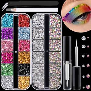 lot 41841 image: Flat Back Rhinestone Kits Colorful RhinestonesCrystal AB&Transparent White Gems With Quick Dry Makeup GluePicker PencilTweezer For Nail Art And Face Make-up