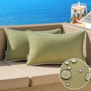 lot 41848 image: MIULEE Pack of 2 Outdoor Waterproof Pillow Covers Decorative Farmhouse Throw Pillow Covers Square Solid Color Couch Pillow Covers Spring for Patio Tent Bed Sofa Living Room 12x20 Inch Sage Green