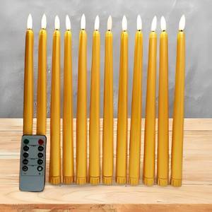 lot 41852 image: Ni-JASW Gold Flameless Taper Candles with Remote Timer, Flickering LED Battery Operated Candlesticks Set of 12
